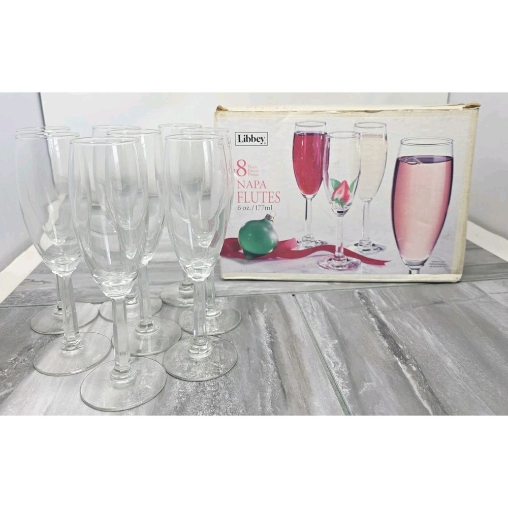 Libbey 1970's Cut Glass 6 Oz 8" Stem Footed Napa‎ CHAMPAGNE WINE FLUTES 8795
